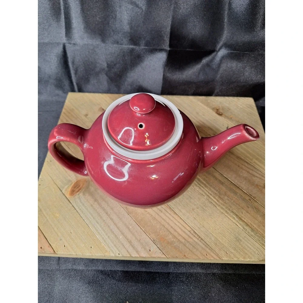 Vintage 1930s McCormick Tea Baltimore Md Ceramic Teapot with Infuser Burgundy